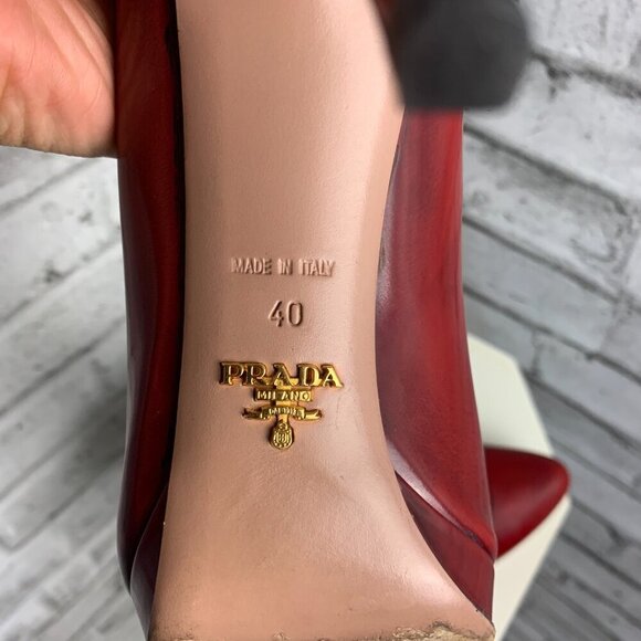 Prada Red Leather Platform Stiletto High Heel Pump - Picture 10 of 11